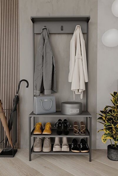 Remaks VEGA Portmanto Askılık Vestiyer Konfeksiyon Askısı Ayakkabılık Dolabı-ANTRASİT