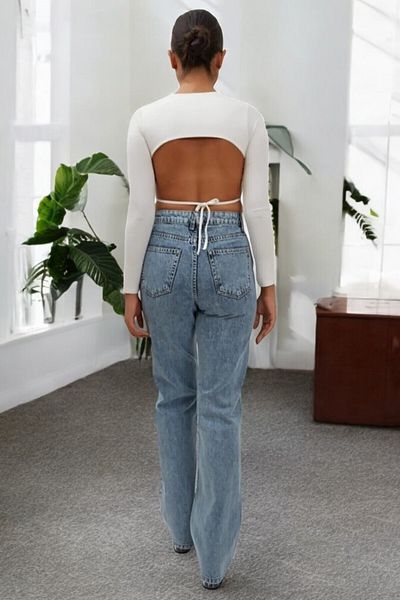 byhaziran butik Angela Women's Blue Snow Wash High Waist Lycra 90's Loose Leg Jeans