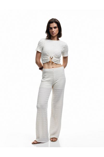 Koton Wrap Fabric Short Sleeve Crew Neck Crop T-Shirt with Accessories