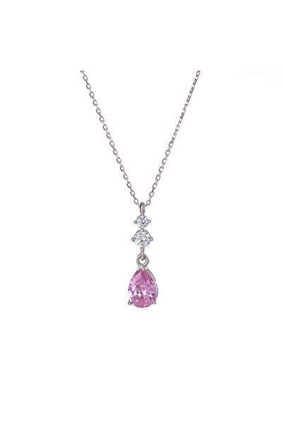 NAGISS Pembe Damla Model Zirkon Taşlı 925 Ayar Gümüş Kadın Kolye