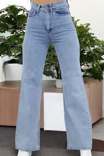 byhaziran butik Jessin Women's Blue Snow Wash High Waist Modern Lycra Wide Leg Jeans