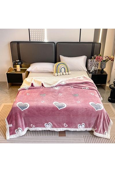 FIONNA.RO Cocolino Blanket With White Fur 200x230cm - Hearts
