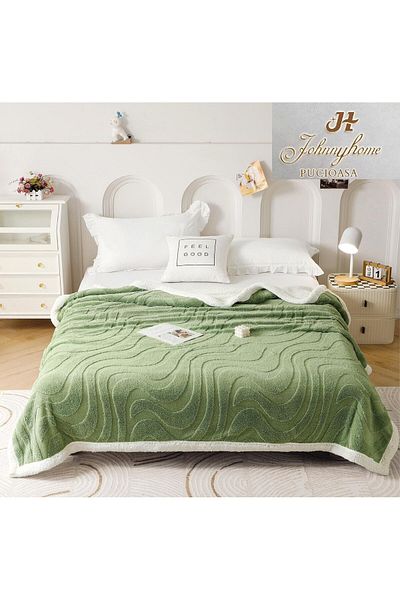 FIONNA.RO Cocolino Blanket With Fur Waves Pattern - Pistachio Green