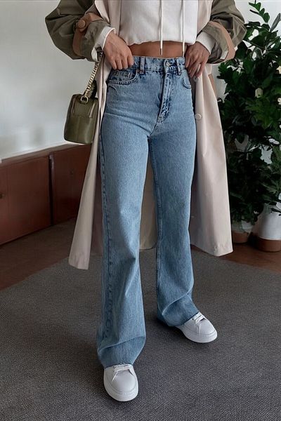 byhaziran butik Lissa Young Girl Light Blue Snow Wash High Waist Lycra Casual 90's Loose Jeans