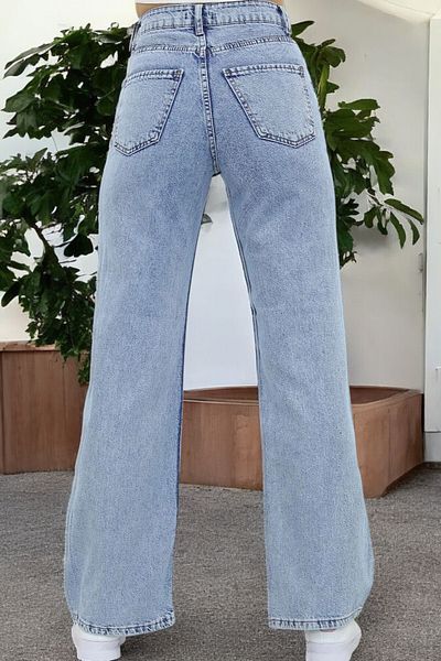 byhaziran butik Jessin Women's Blue Snow Wash High Waist Modern Lycra Wide Leg Jeans