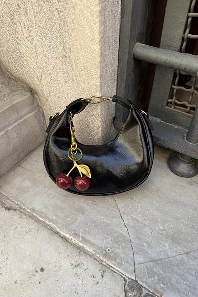 LEONAS Geantă de mână și de umăr pentru femei Cherry Charm Gift Alyona Leather Black