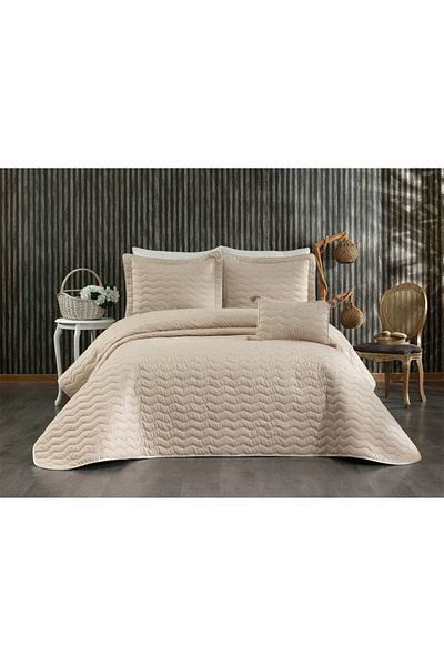 Sivalde Perla Cappuccino Double Bedspread Set 4 Pieces
