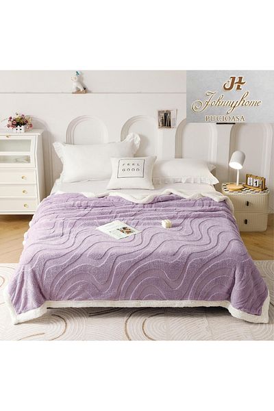FIONNA.RO Cocolino Blanket With Fur Waves Pattern - Lilac