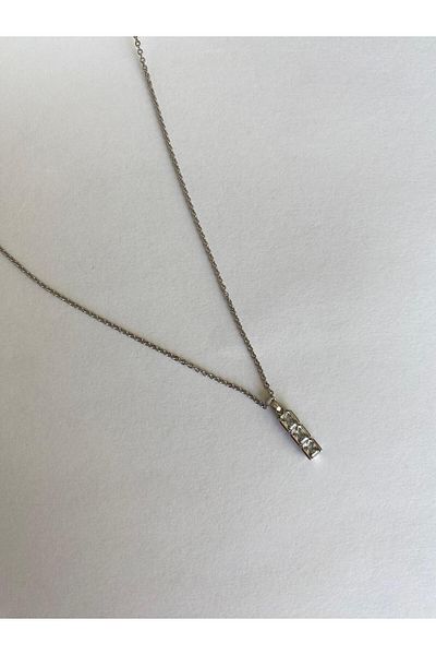 marsel aksesuar Xuping Vertical Three Stone Minimal Silver Necklace