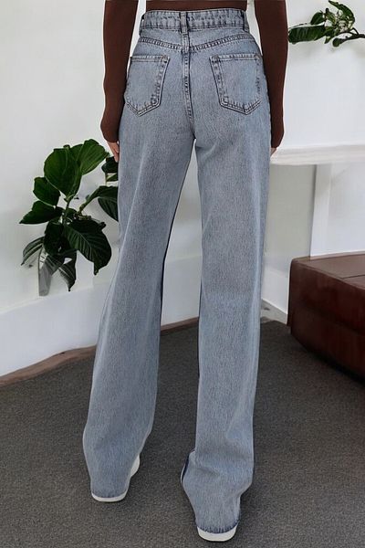 byhaziran butik Zora Young Girl Blue Wash High Waist Lycra Loose Wide Leg Jeans