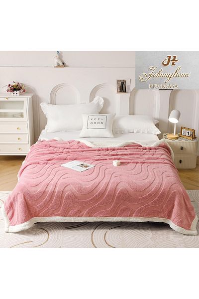 FIONNA.RO Cocolino Blanket With Fur Waves Pattern - Pink