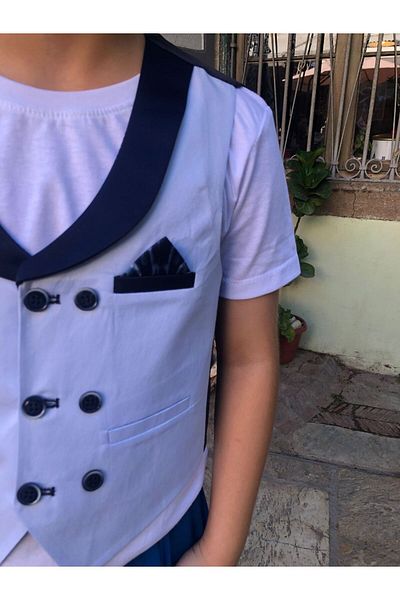 Terry Blazer Vest with Shawl Collar and Handkerchief Accessory