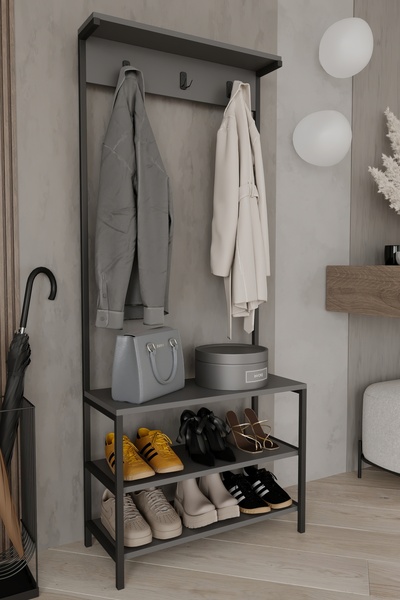 Remaks VEGA Portmanto Askılık Vestiyer Konfeksiyon Askısı Ayakkabılık Dolabı-ANTRASİT