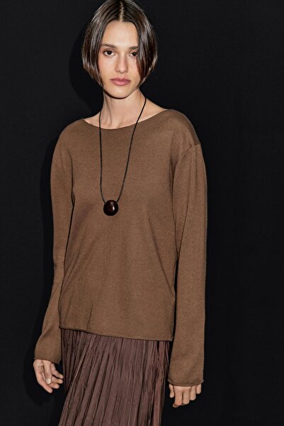 Massimo Dutti Yün karışımlı kayık yaka kazak