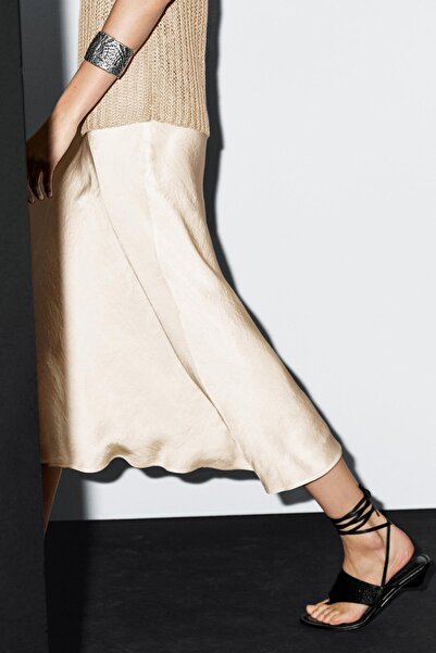 Massimo Dutti Dökümlü saten midi etek