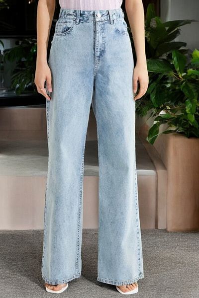 byhaziran butik Alisca Women's Blue Snow Wash High Waist Classic Wide Leg Jeans