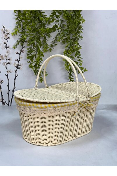 Kosova سلة نزهة بيضاوية من قماش كوسافا مقاس 40 سم كريم TKEBT