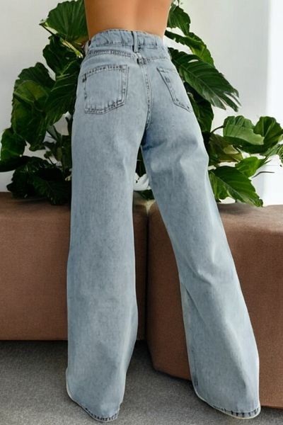 byhaziran butik Iza Women's Snow Wash Extra High Waist Stretchy Waist Comfortable Wide Leg Jeans