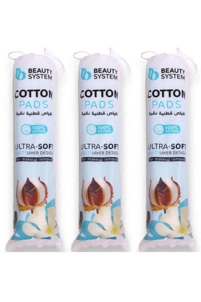 BEAUTY SYSTEM Pure Cotton Disks for Cosmetic Purposes 120 Disks - Pack of 3