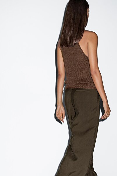 Massimo Dutti Pamuklu triko halter yaka top