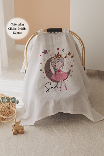 Lilabio %100 Pamuk İsme Özel Çift Katlı Müslin Puset Örtüsü - Ayda ki Kız