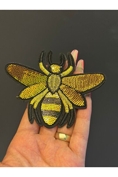 Gönülden Tasarım APLICAȚIE DE CUSUT ARMA DE ALBĂSTRU CU PAYETE CARE SE ADESĂ LA FIER DE FIER 10X8 CM