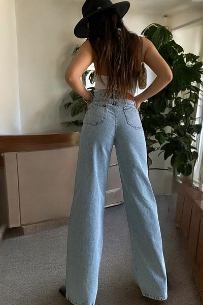 byhaziran butik Elçin Pantaloni de denim largi, elastici, cu talie înaltă, pentru femei
