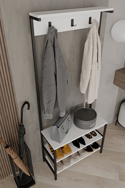 Remaks VEGA Portmanto Askılık Vestiyer Konfeksiyon Askısı Ayakkabılık Dolabı-BEYAZ