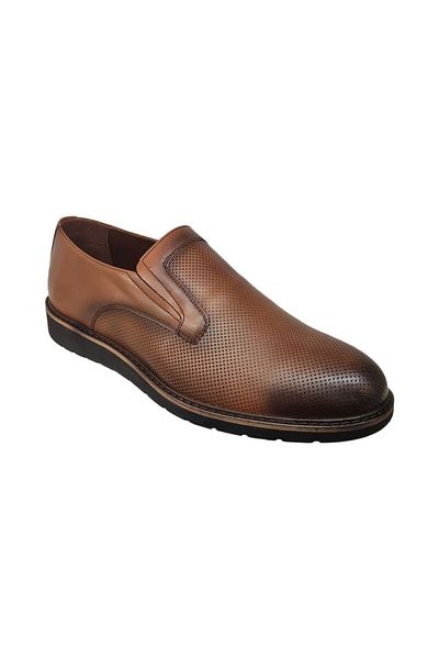 Öztürk Bayclas Laceless Men's Genuine Leather Front Point Laser Printed Thick Poly Sole Shoes Bc-502-Kpo