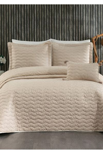 Sivalde Perla Cappuccino Double Bedspread Set 4 Pieces