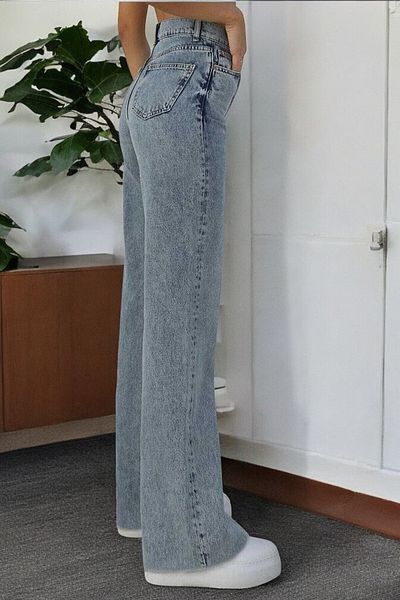 byhaziran butik Meria Young Girl Blue Snow Wash High Waist Lycra Loose Wide Leg Jeans