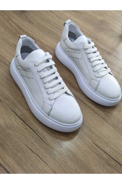 gizlitopuk Height Increasing 7 cm Hidden Heels White Genuine Leather Men's Sp...