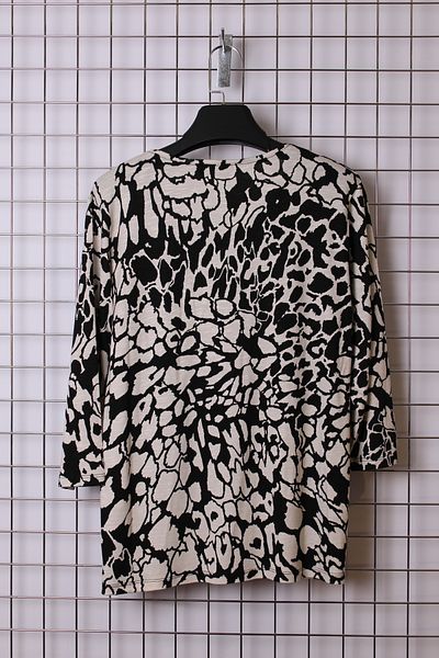 YXL COLLECTION Women's Plus Size Lycra Black-Ecru Mixed Pattern Three Quarter Sleeve Mother Combed Cotton T-Shirt Blouse