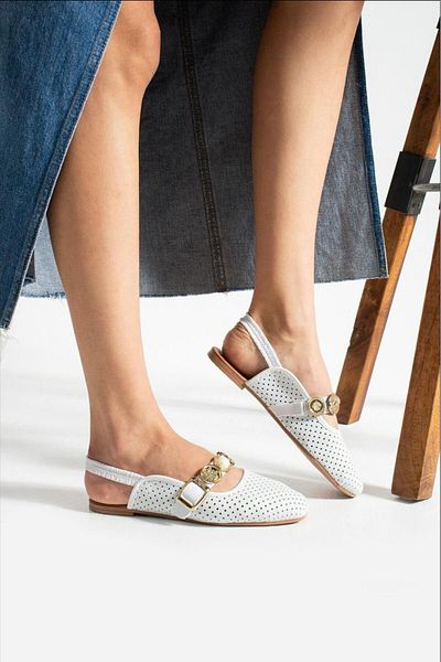 Oksit Luwe Lightweight No Sound Buckle Detailed Breathable Daily Home Office Women's Ballerinas