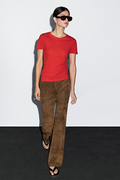 Massimo Dutti Dokulu kırışık görünümlü pamuklu t-shirt