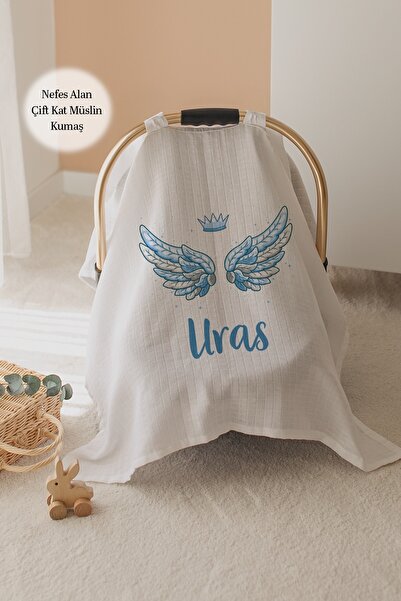 Lilabio %100 Pamuk İsme Özel Çift Katlı Müslin Puset Örtüsü - Kanat