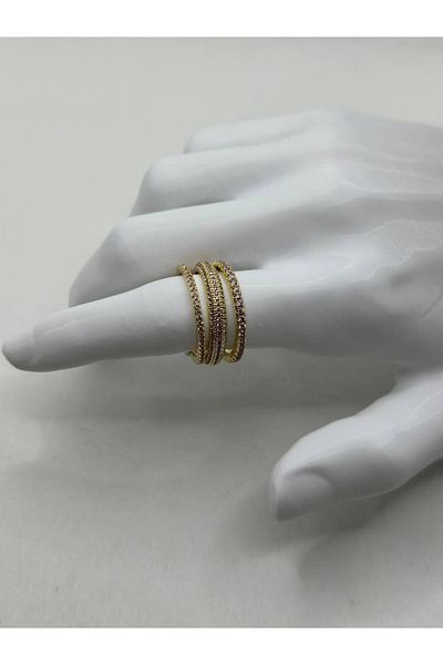 lysiaaccessory 3-Piece Stone Combination Steel Ring Set – Gold Color Pink Stone