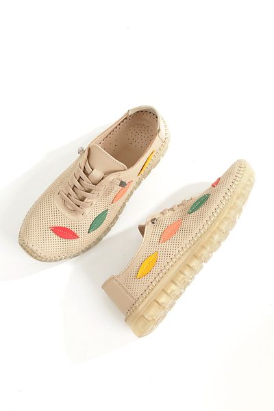 Modabuymus Aryan Cream Skin Color Genuine Leather Summer Perforated Ballerina Sports Shoes Suitable for Anatomy