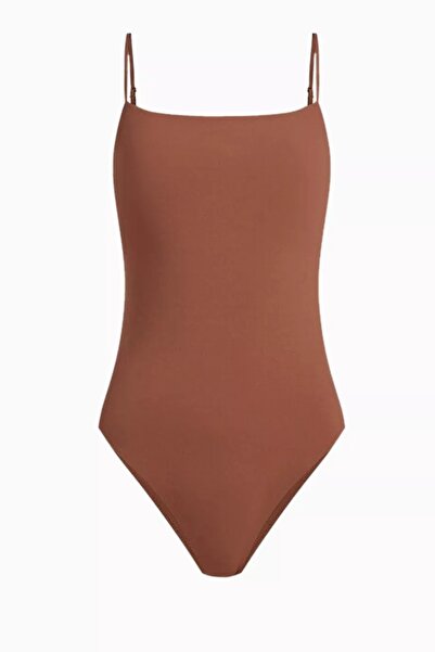 12storeez Women's Open Back Swimsuit with Adjustable Straps, Brown