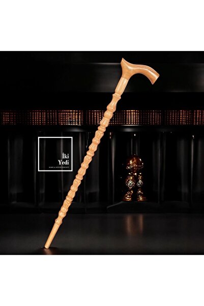 77 Olivier Serisi El Oyması Masif Ceviz Ahşap Baston – Antika El İşçiliği Bas...
