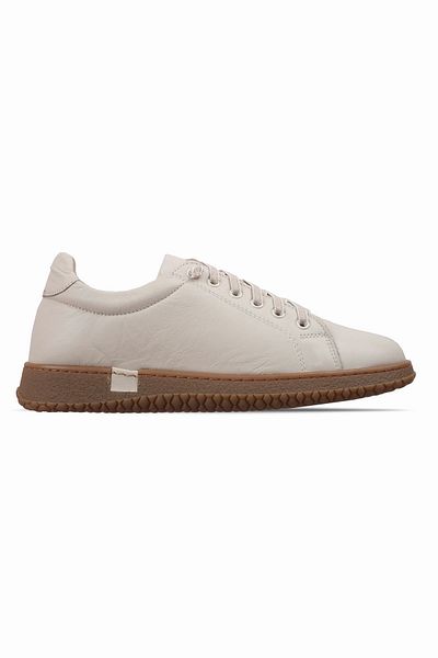 Lal Shoes & Bags Races Women's Genuine Leather Rubber Laced Casual Shoes-Cream