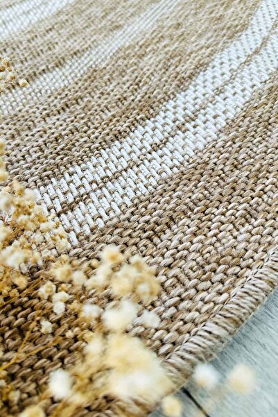 Decomia Home Laura Hasır Jüt Modern Çizgili Yuvarlak Dokuma Halı Kilim