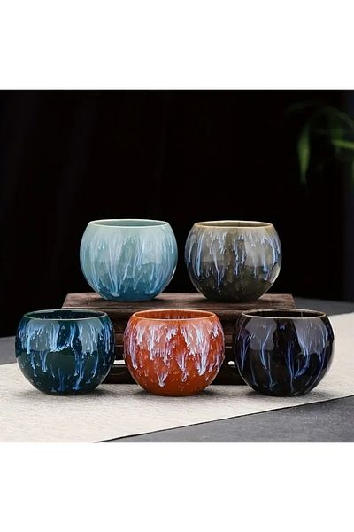 esdekor Color / 5 Sets a Set of Oven-Modified Ceramic Tea Cups