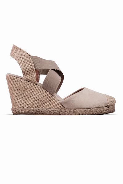 Lal Shoes & Bags Jong Women's Nubuck Detailed Elastic Cross Strap Straw Wedge Heeled Sandals-S.Cream