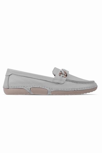 Lal Shoes & Bags Lavi Women's Genuine Leather Buckle Detailed Stitched Ballerina Shoes-White