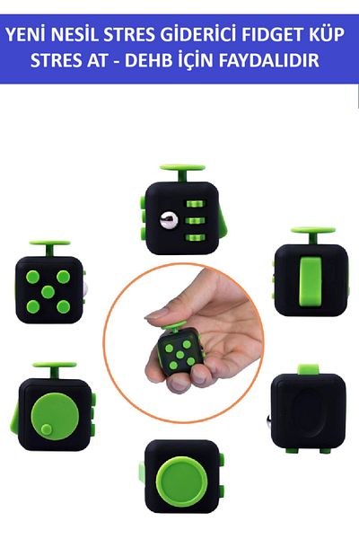 ZETCONCEPT Fidget Cube - New Generation Stress Cube - Neon Green - Black - Useful for Stress Relief and Dehb