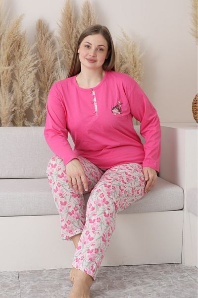 Farya Home X-Dreamy Plus Size Cotton Button-Down Collar Long Sleeve Combed Cotton Pajamas Set