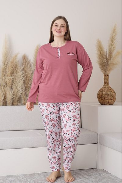 Farya Home X-Dreamy Plus Size Cotton Button-Down Collar Long Sleeve Combed Cotton Pajamas Set