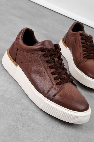 Lal Shoes & Bags Loyalty Men's Genuine Leather Lace-Up White Sole Casual Shoes-Brown
