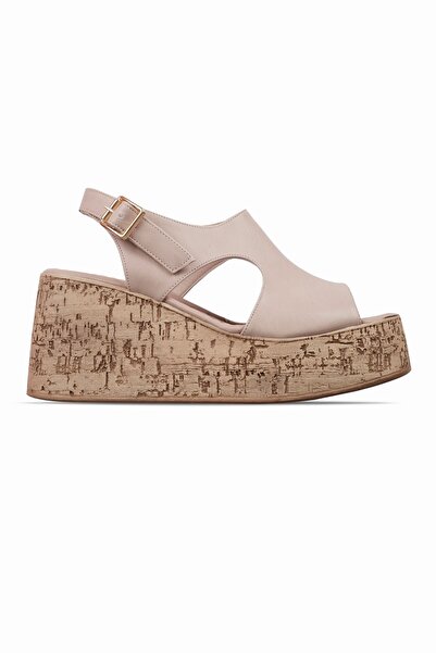 Lal Shoes & Bags Sandale cu toc cu pană cu talpă de plută pentru femei Nerry-Nude